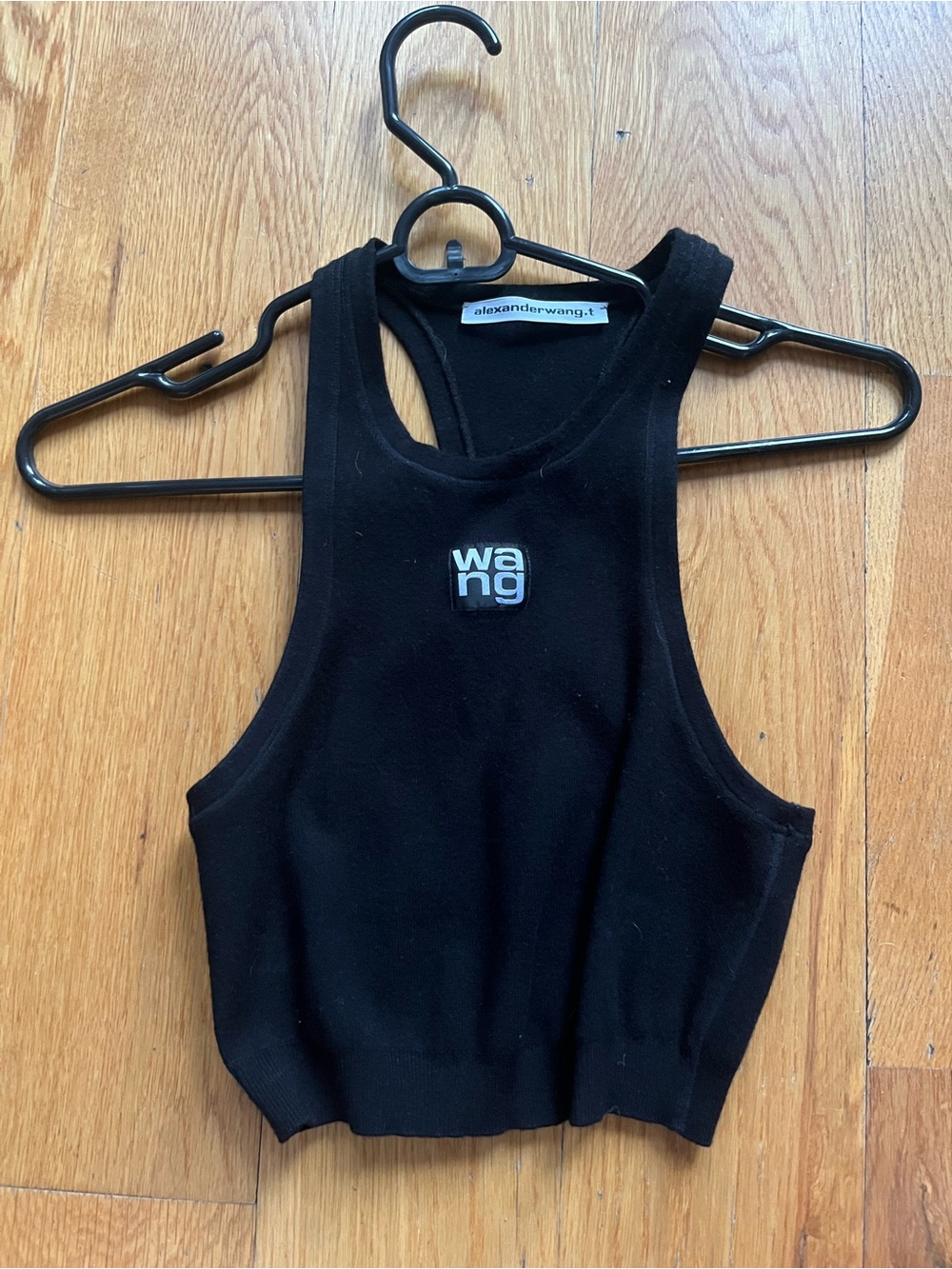 Alexander Wang Black Ribbed Logo Crop Tank
